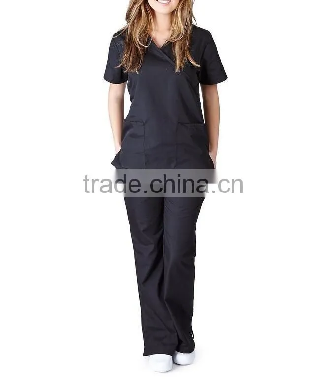 V neck two pockets high quality scrub sets Top & Pants staff uniform