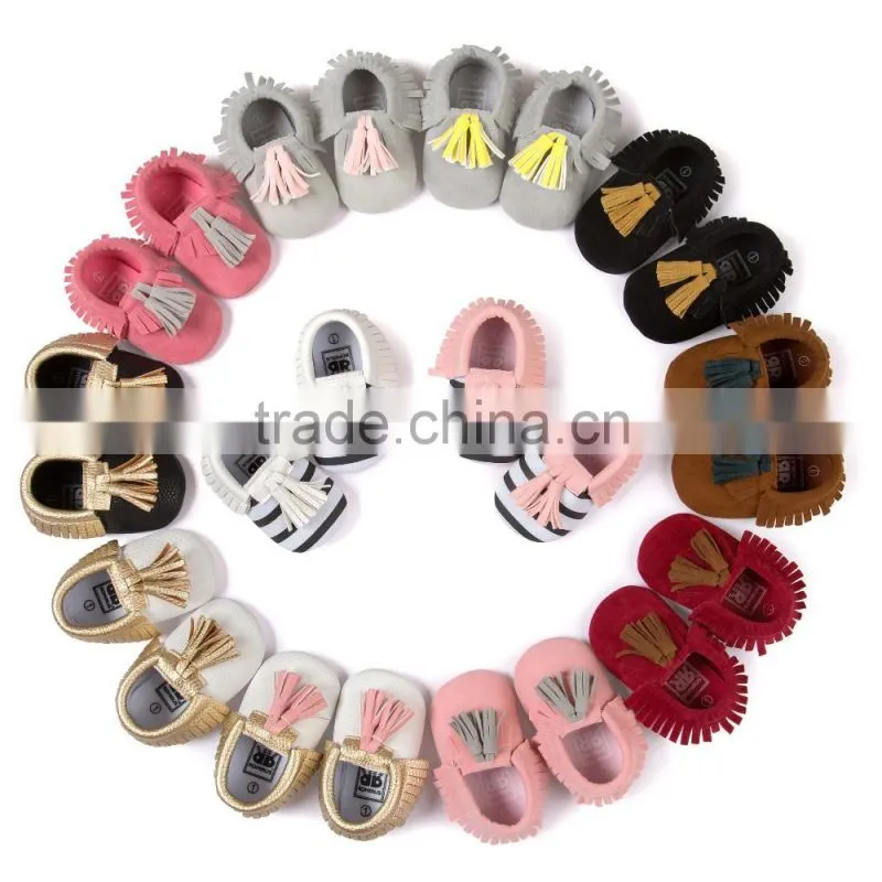 PU baby moccasins with tassels, tassel baby moccasin
