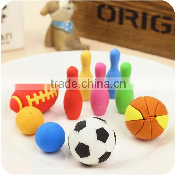 Cute 3D football basketball soccer bowling shape erasers set