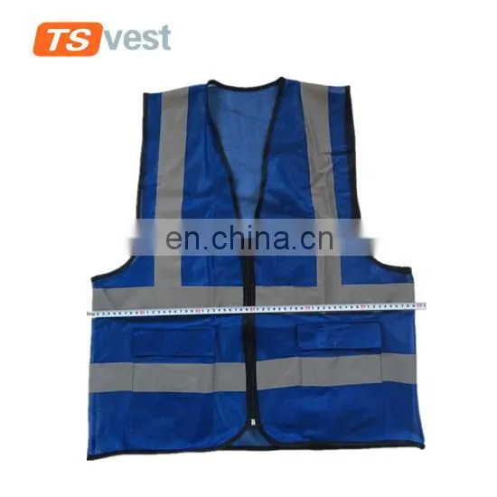 Hot selling warehouse worker royalblue reflective vest with 3 pockets