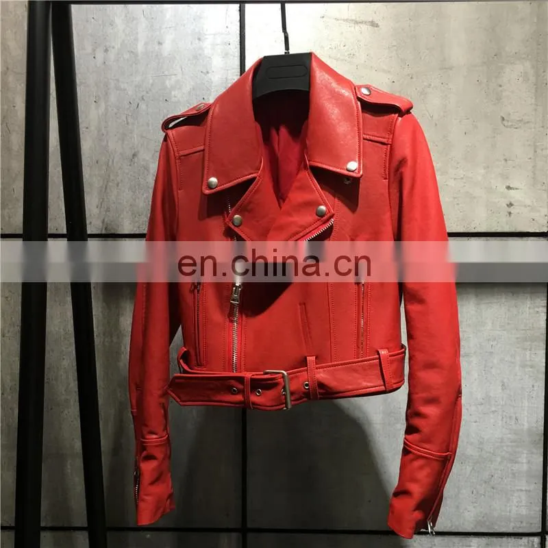 New Fashion Zipper Short Slim Leather Jacket Suppliers Genuine Womens Leather Jacket