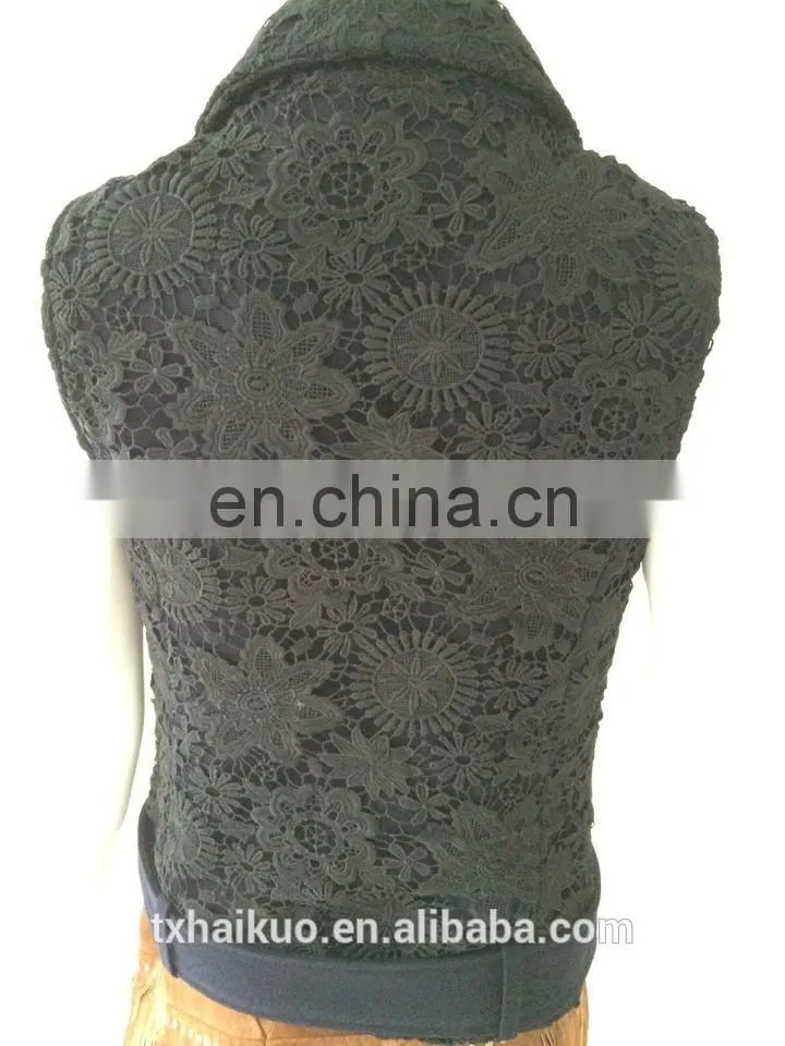 Ladies fashionable lapel sleeveless lace vest with belt