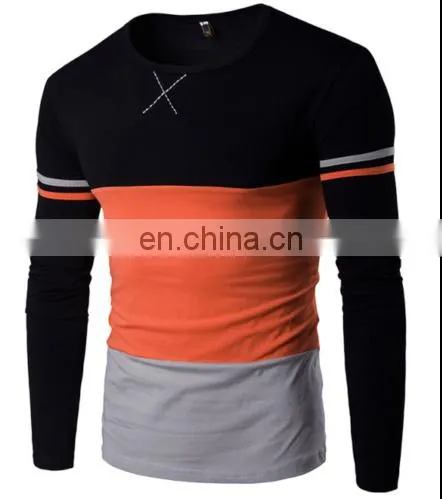 China OEM/ODM Men's Trend Long Sleeve T-shirt Stitching Sweatshirt Round Neck Hit Color