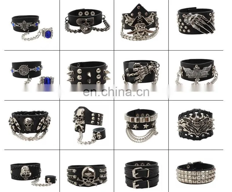Fashion cool euramerican style decorative rivet punk thick leather bracelet