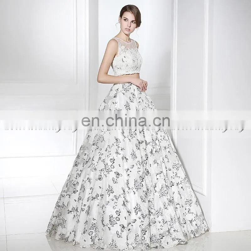 Custom Made Two Piece Prom Dress Floral Prom Dresses LX364