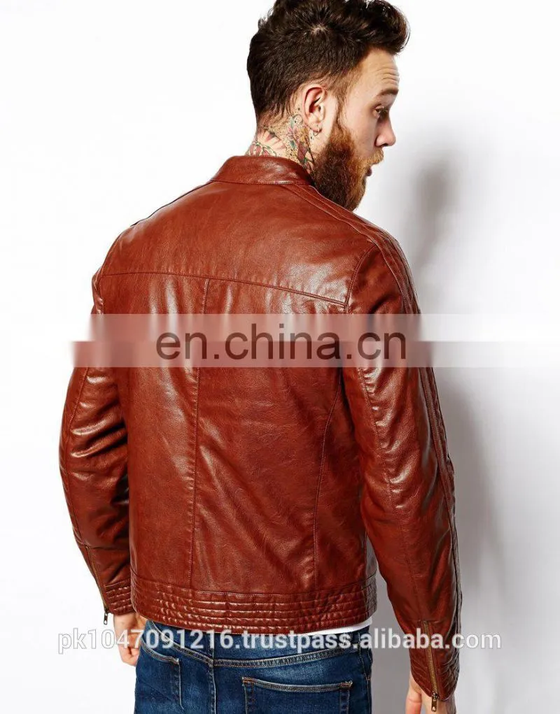 Men's leather look like jacket Classic Style Brown Color
