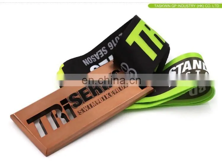 wholesale custom sport metal medal with printed ribbon