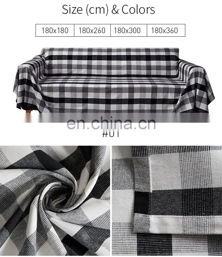Custom black and white checker sofa protector cover 100% cotton soft plush couch cover