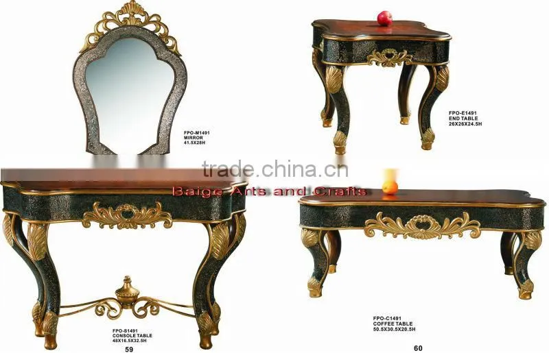 French Style Reclaim Wood Mirrored Console Table S-1491