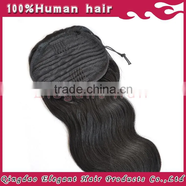 Indian Remy Hair Drawstring Ponytail With Clip, Wrap Around Human Hair Ponytail