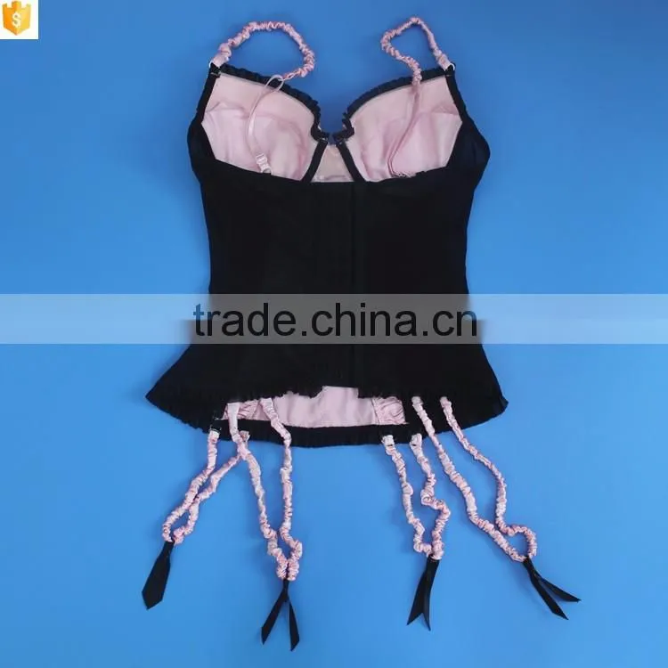 Wholesale women Shapewear, black lace pink bow sexy corset