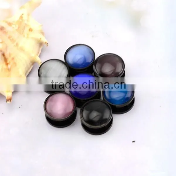 TP011448 new arrive stainless steel body piercing pink imitation cat's eye stone ear plug