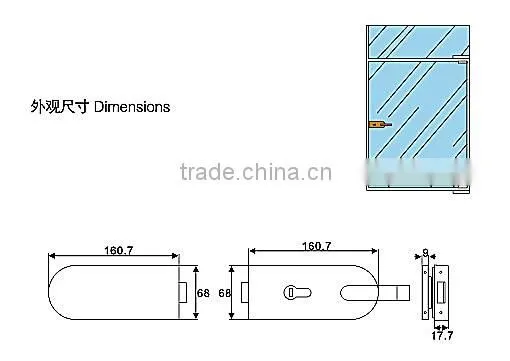 KG-11S tempered glass door lock,sliding glass door key locks