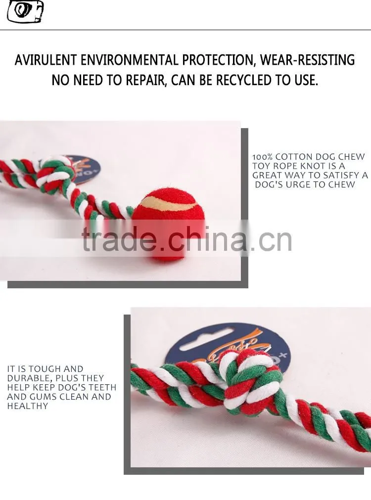 Eco-friendly cotton rope toy with red ball dog chew toy