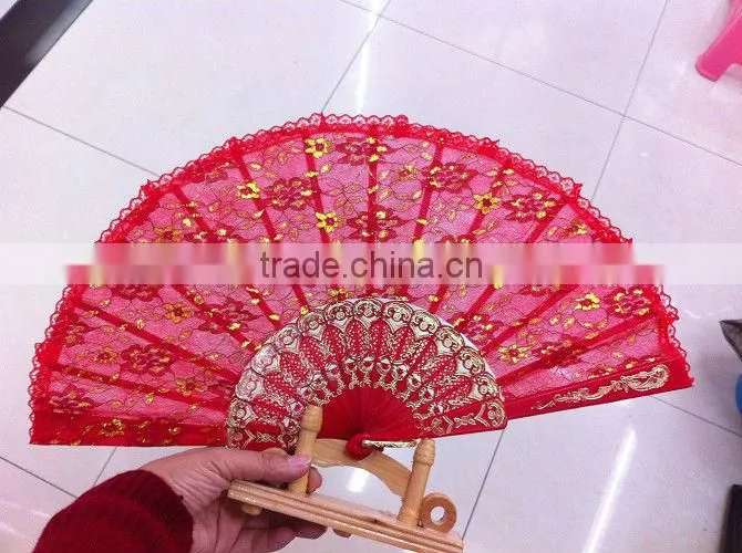 plastic fan with green dot ,glittler edge for advertising