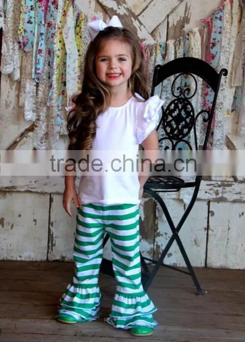 Top and pants ruffle outfit for kids red cotton ruffle top for children New Design