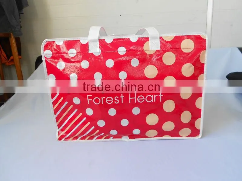 Durable red dot resuable pvc tote bag