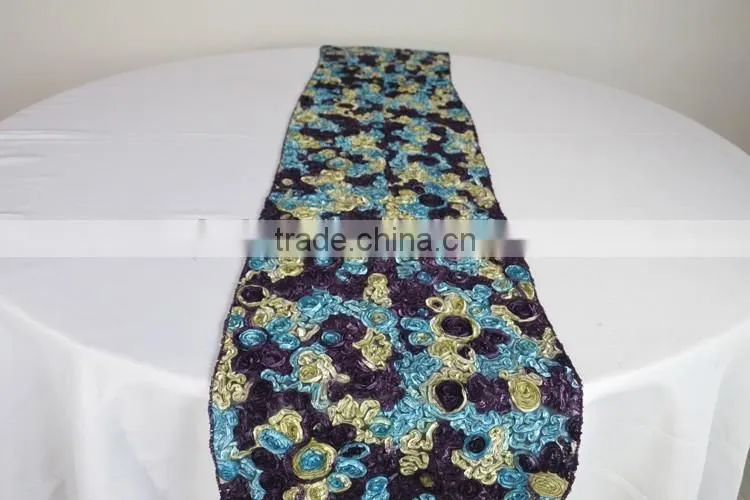 100%Polyester ribbon embroidery table runner cheap table runners