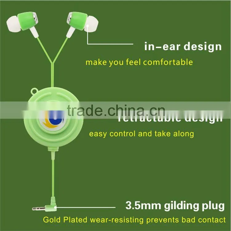 Top quality Factory Price 3.5mm Stereo In-ear Design SR5 One -way Retractable Headphones Earbuds for MP3 Android Samsung LG IOS