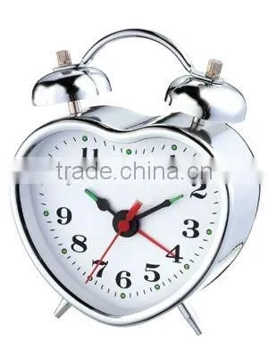 Metal mechanical heart shaped twin bell alarm clock