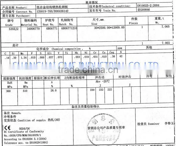 S355JR/S355J0/S355J2/S355K2 STEEL PLATE