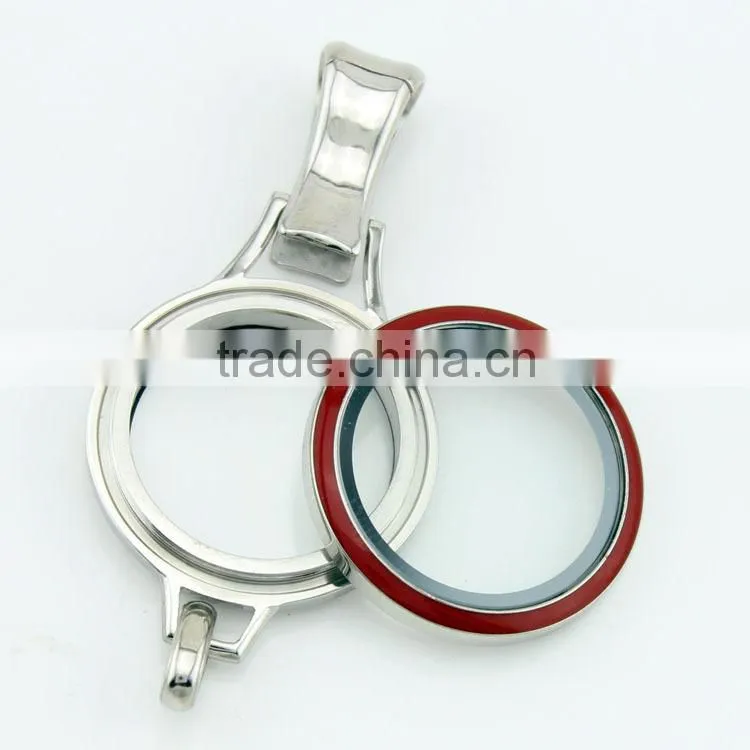 Cheap price 316L stainless steel pink white enamel lanyard screw floating charm glass locket