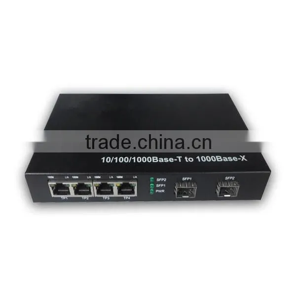 4X1000M Base-TX - 2X1000Base-FX ethernet sfp Fiber optic Switch converter