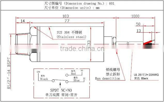 R1/2'' explosion proof water pressure switch 601