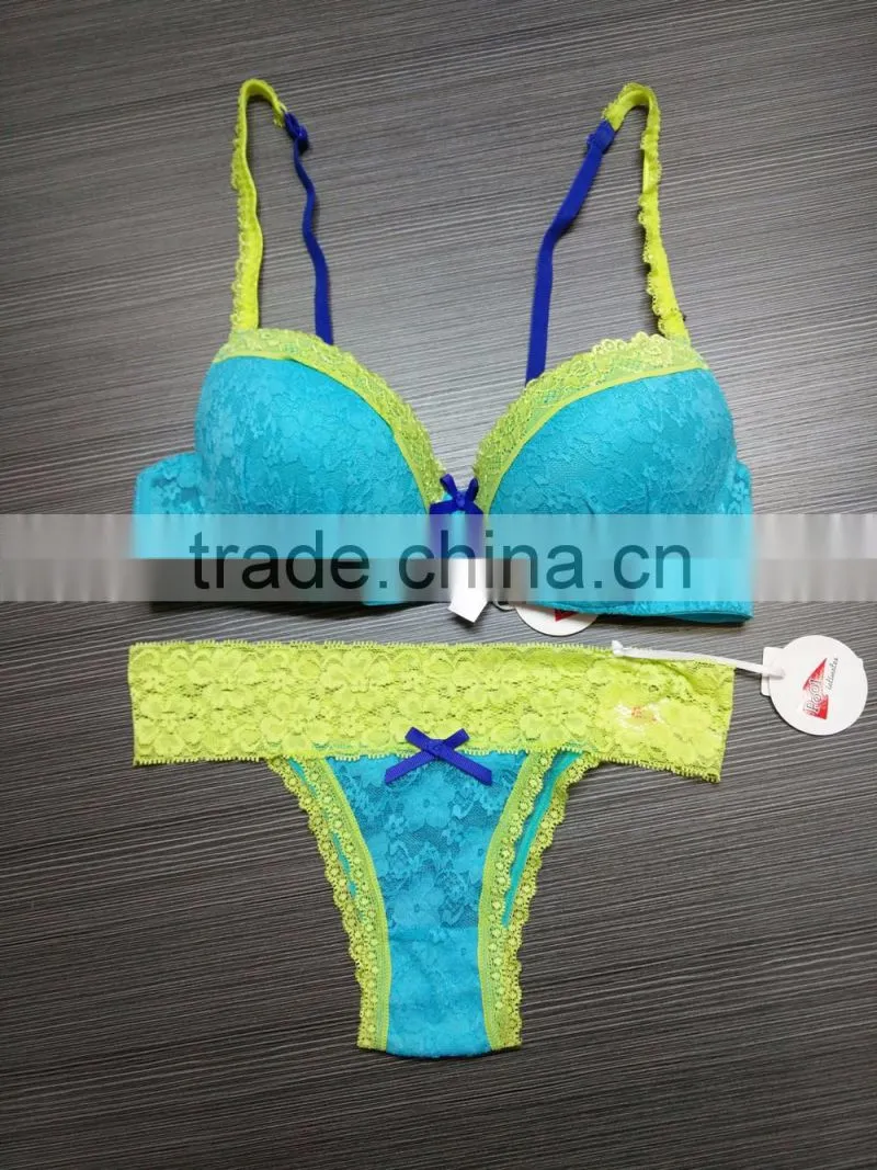 Hot Sale Sexy Fancy Full Lace Bra Set Lace Transparent Hipster Panty in Bright Colors
