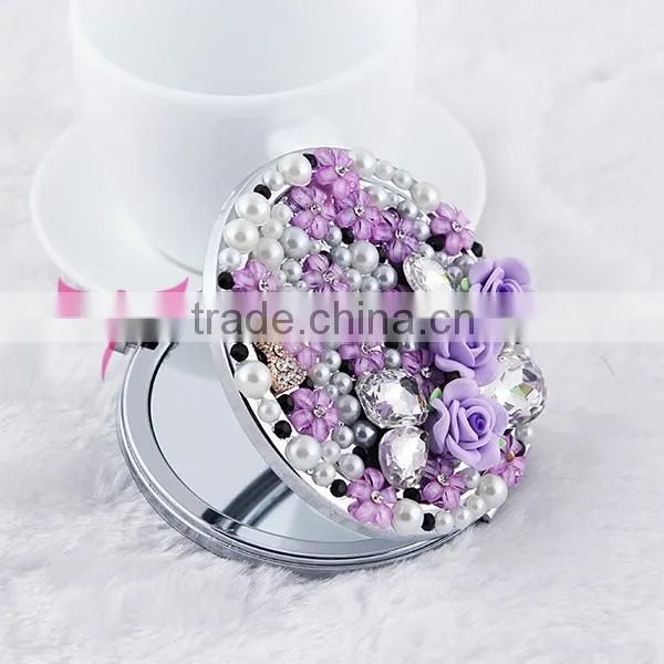 Easam hot purple flower makeup mirror with rhinestone