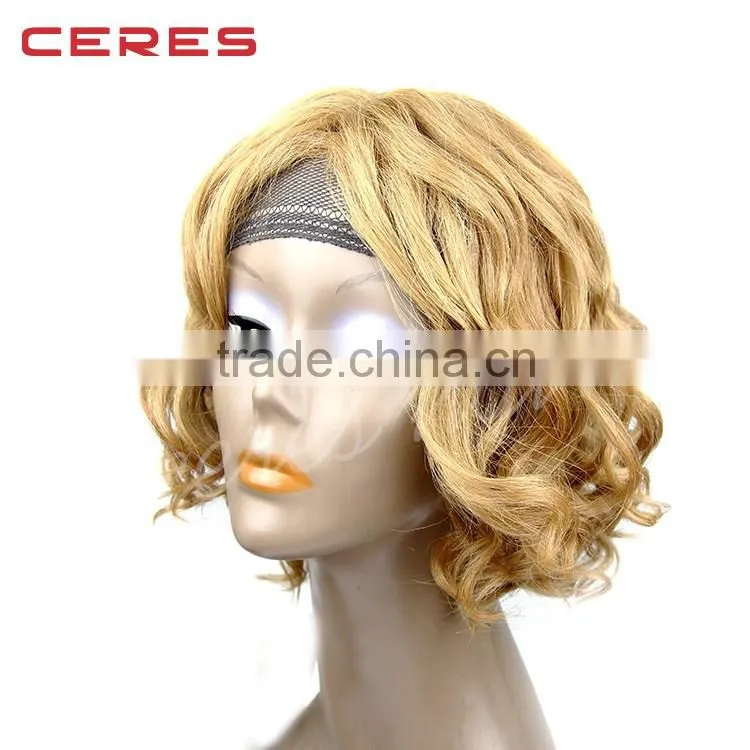 Ombre lace front Wig Cheap Fashion Female Beauty Two-tone Human Hiar Wigs African American Short Curly Wig For Black Women