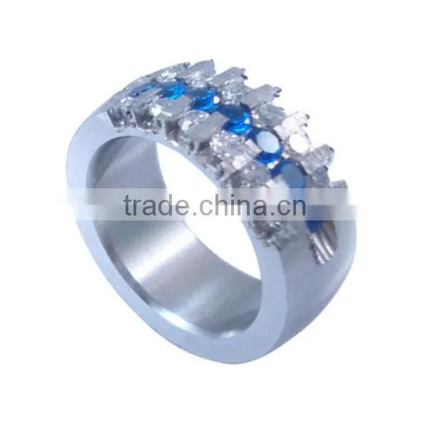 Wholesale Lady's Stainless Steel fine jewelry ring with Colourful CZ stones LR7327