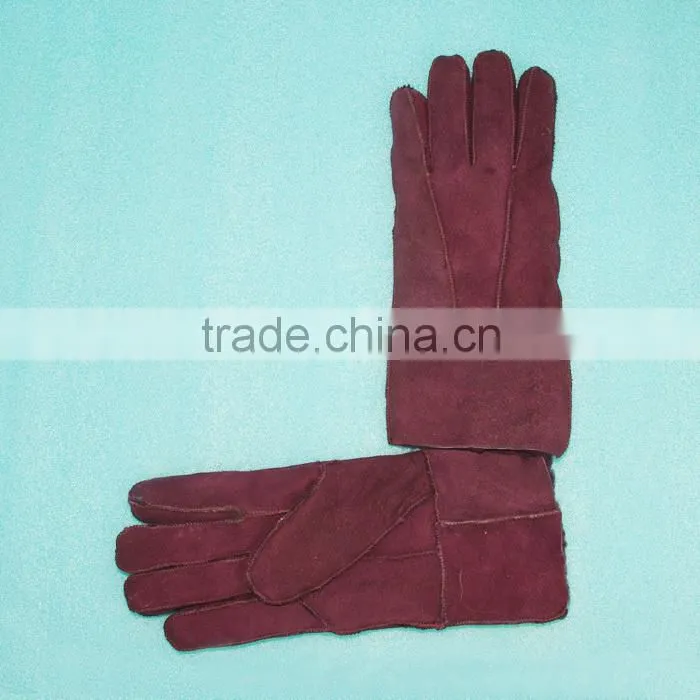 Machine made leather fur gloves women/men double face gloves KZ140039