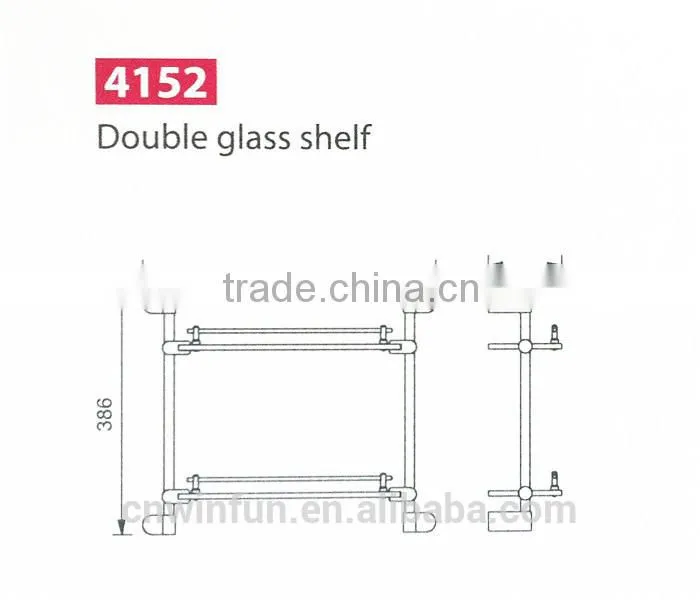 Hotel/Home Bathroom Zinc+brass tempered Double glass shelf