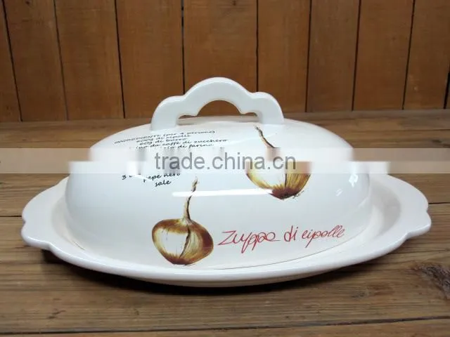 Ceramic butter dish oval shape porcelain butter dish with lid