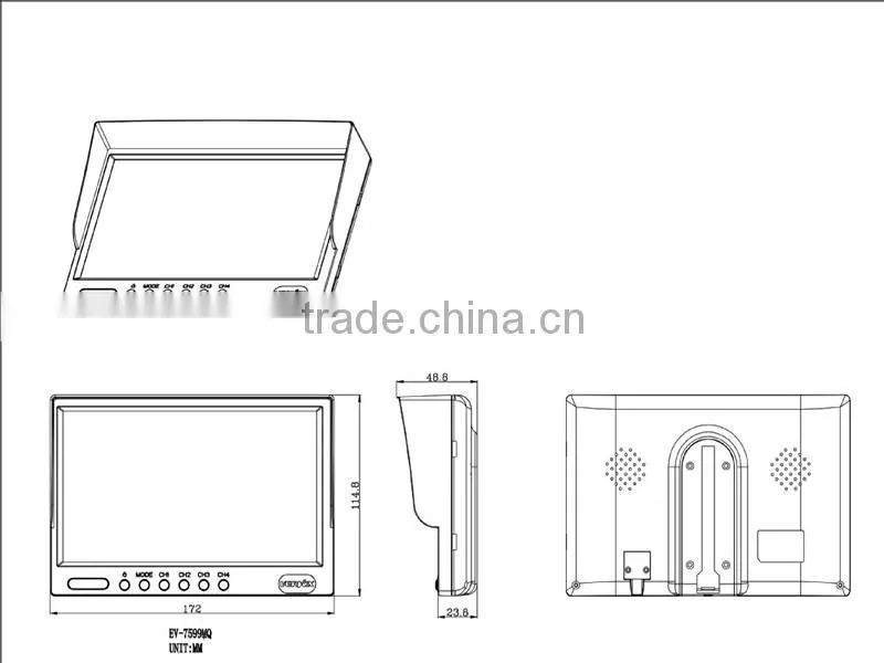 Car Rear view systems 7" digital quad bus monitor with 4 pin aviation connector