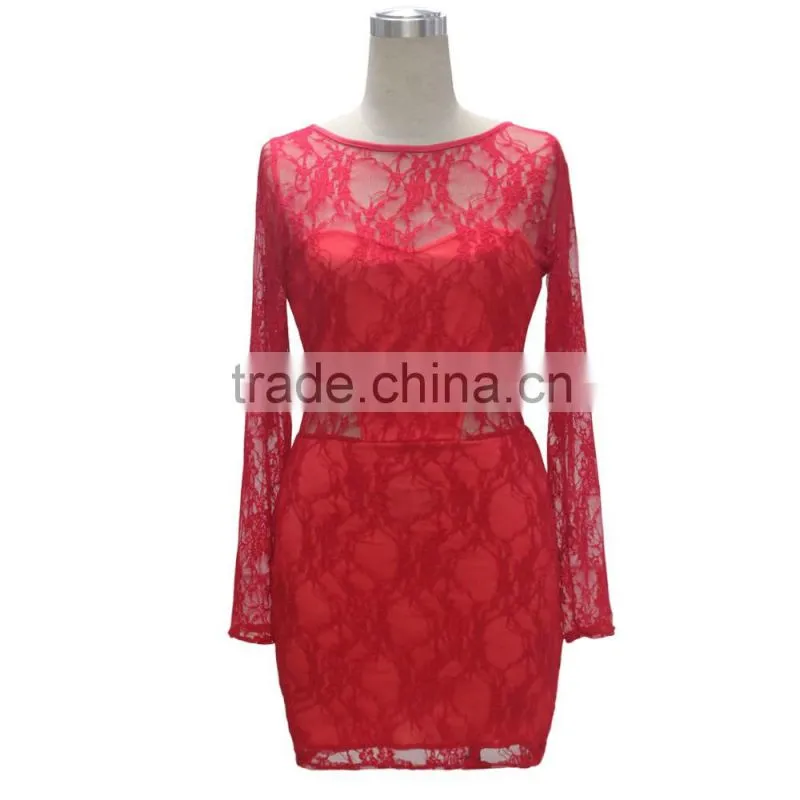 sexu back open evening dress lace bodycon dress long sleeve black color Factory supply