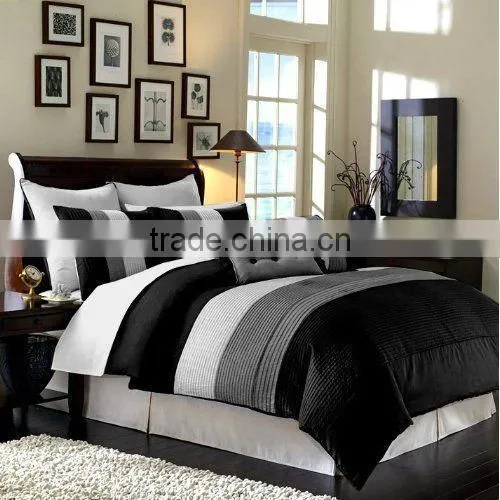 100% polyester bedding sheet with black & white stripe for sale