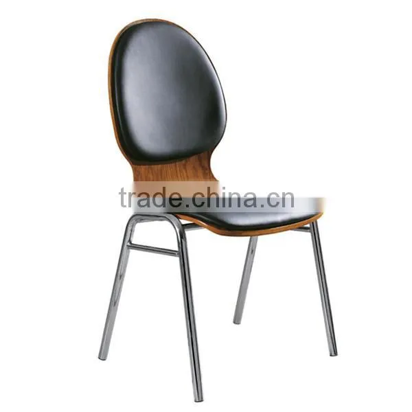 Haiyue New arrival comfortable black leather cushion wood frame student reading chair in libraly
