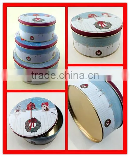 Round christmas nesting tin boxes set for cookies/cupcake