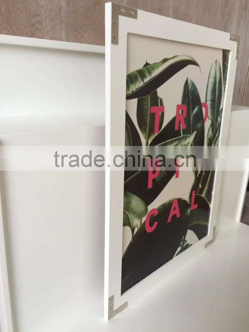 wholesale big size modern wooden photo/ picture frame with metal corners wall decor