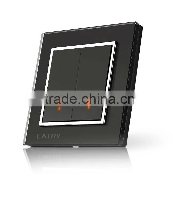 CATRY Two Gang Black Crystal Glass Electrical Switch,New style wall switch