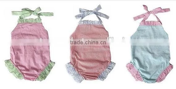 Monogrammed Seersucker One Piece Swimsuit