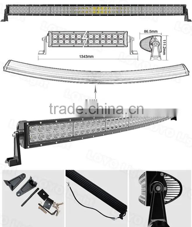 Popular dual row curved bar light 288W 50'' rotating led light bar