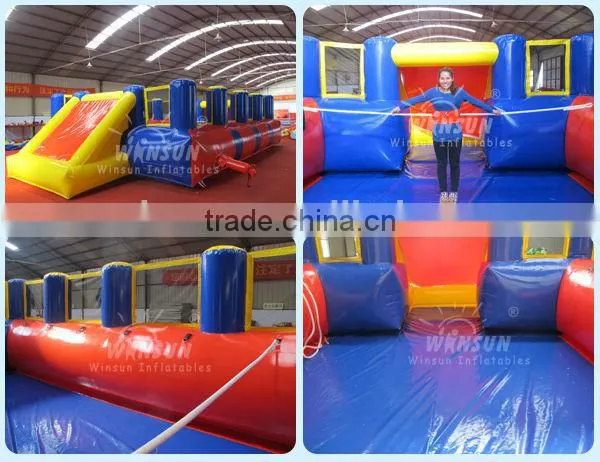 EN14960 durable 0.55mm PVC amusing mini inflatable soccer field for kids gane