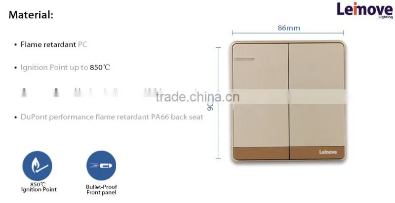 2015 new design 220v italian gold Simple electric wall light switch and socket