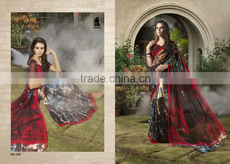 Zari Blouse and Orange color Womaniya Designer Sarees Collections