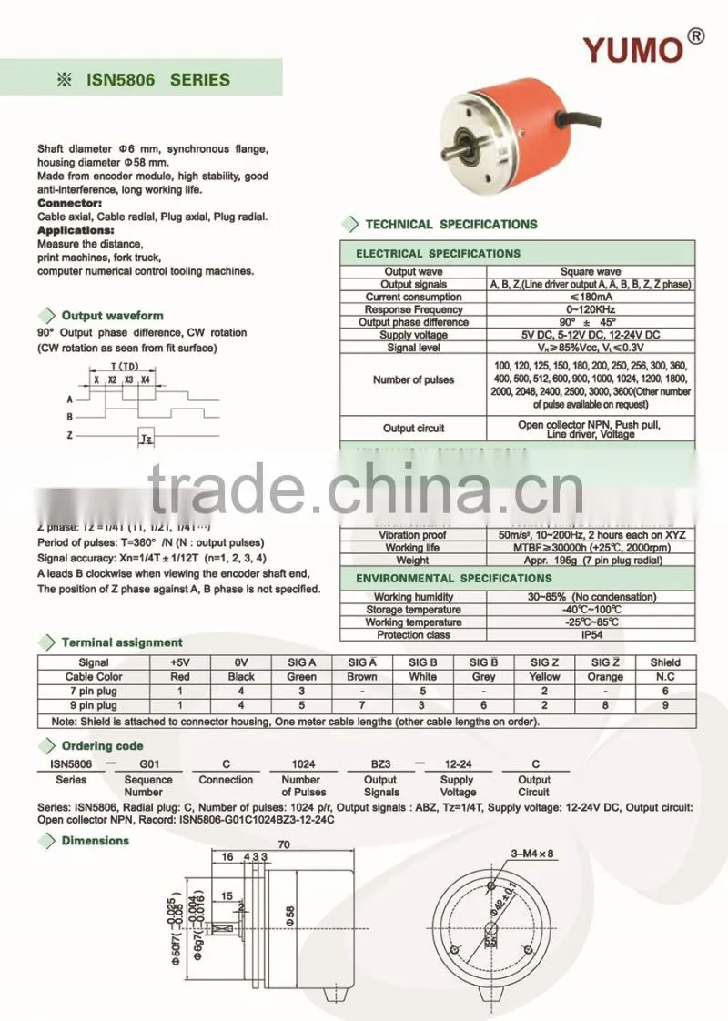 ISN5806 58mm 6mm SERIES optical mini shaft rotary encoder pulse price incremental rotary encoder