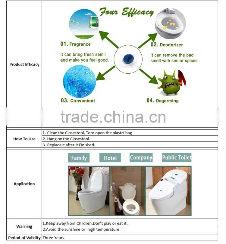 Blue-Bubble Flush Block Toilet Bowl Deodorizer/Fragrance Blue Block Solid Auto Toilet Cleaner