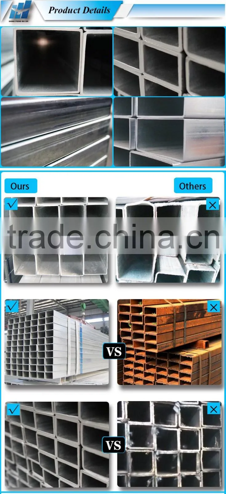 20*30*0.7mm cold rolled pre galvanized square steel pipe